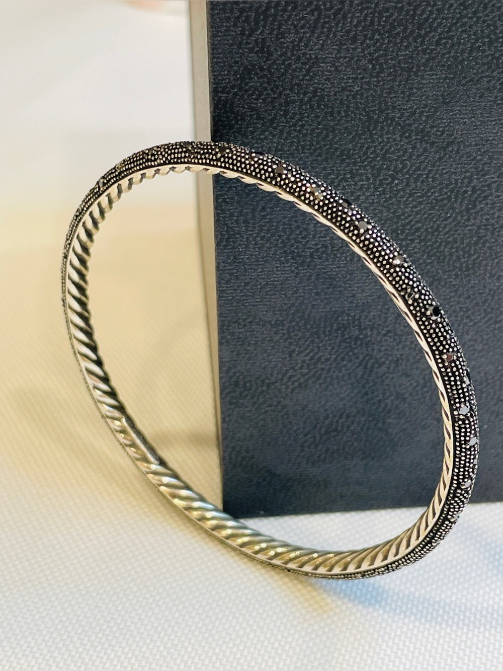 David Yurman Midnight Melange Black Diamond And Sterling Silver Bangle Bracelet